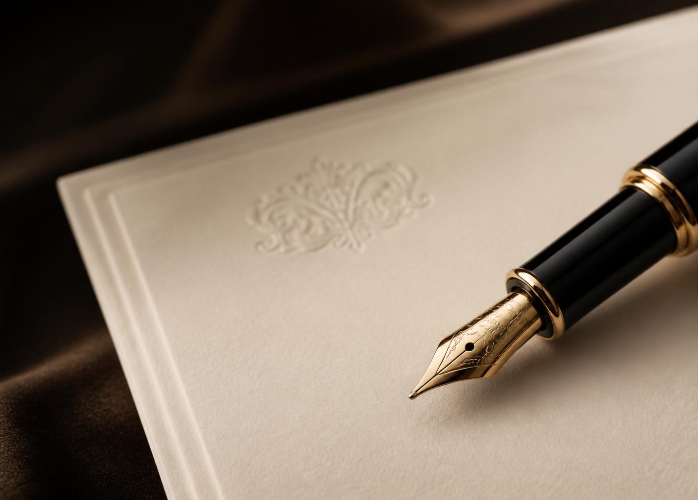 Fountain pen on embossed letterhead