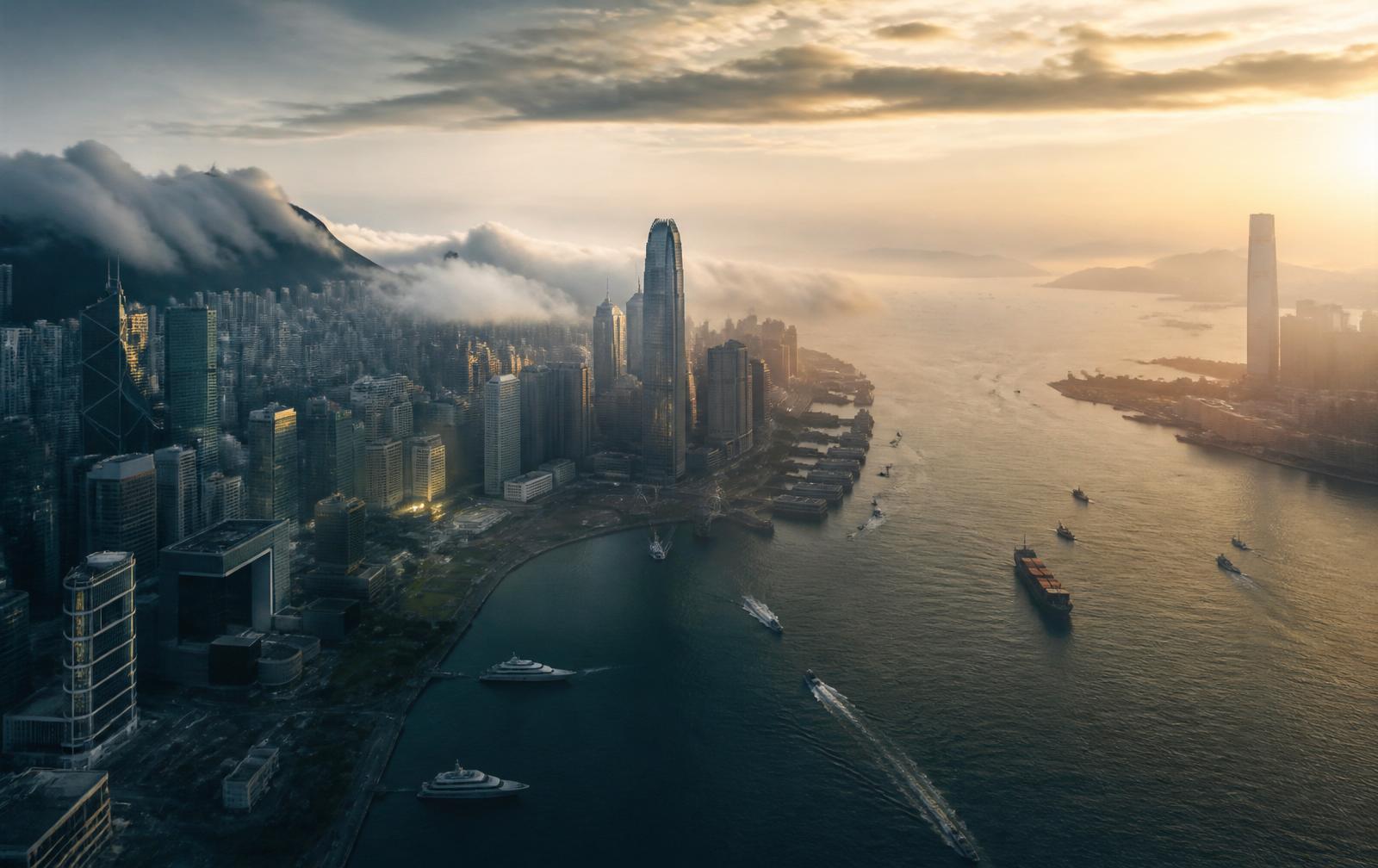 Hong Kong Victoria Harbour at dawn