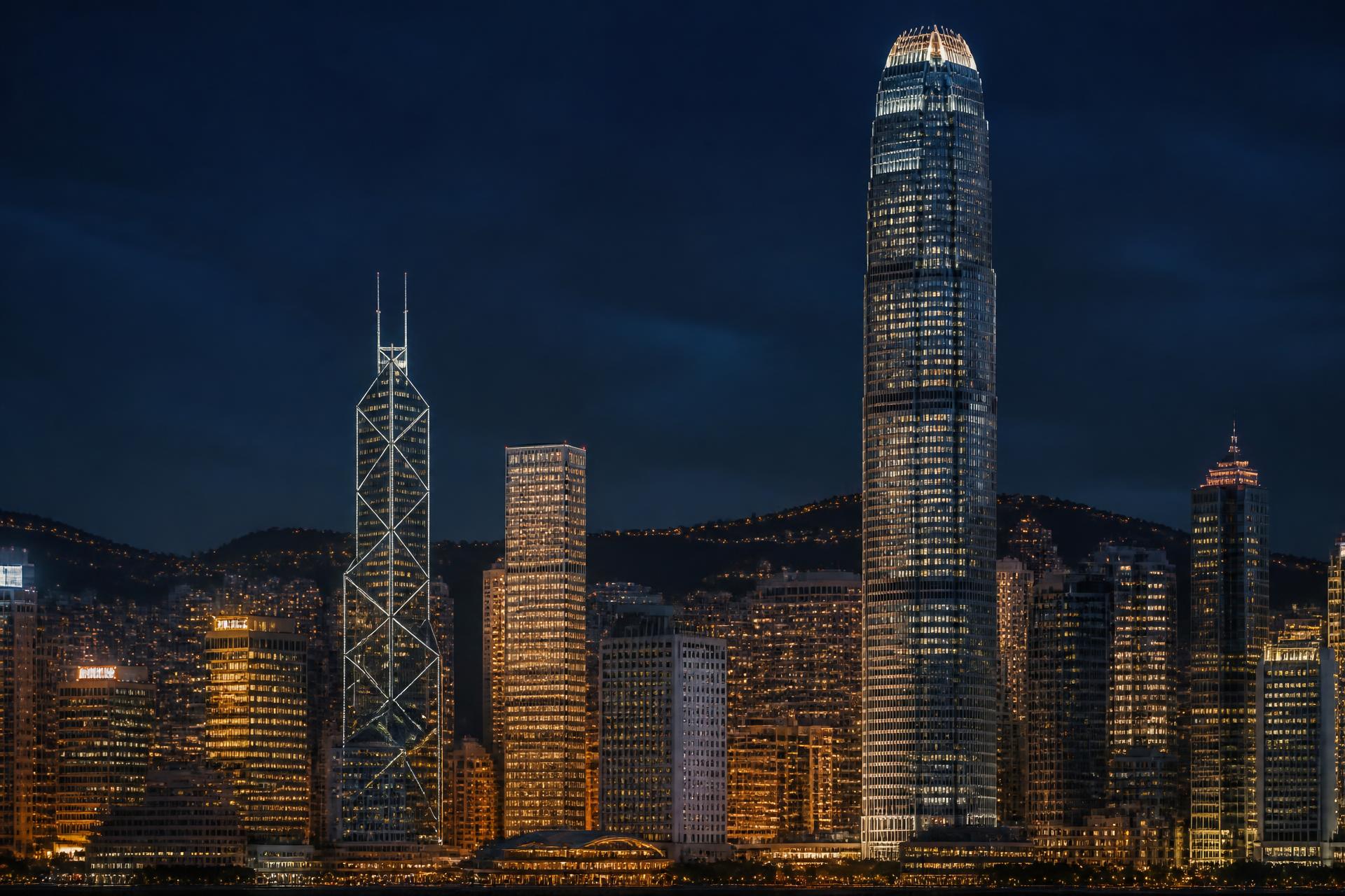 Hong Kong Central financial district at blue hour